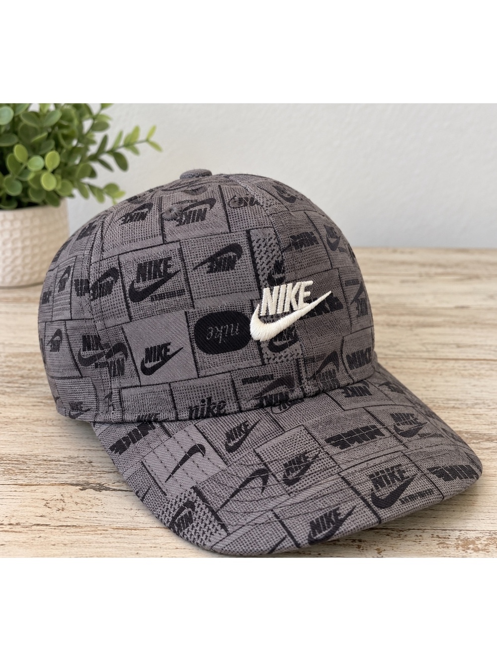 Nike Kids Club Cap Gray All-Over Logo Child 4-7 Adjustable Strapback Curved Brim